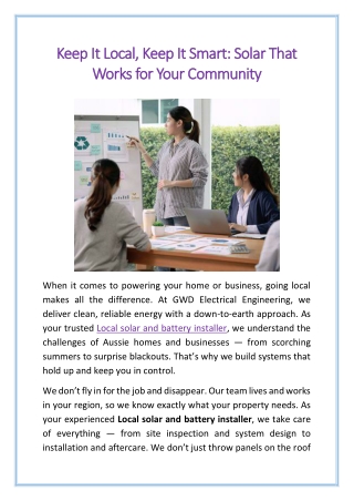 Keep It Local, Keep It Smart Solar That Works for Your Community