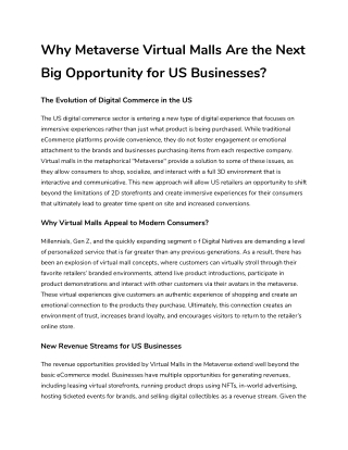 Why Metaverse Virtual Malls Are the Next Big Opportunity for US Businesses_