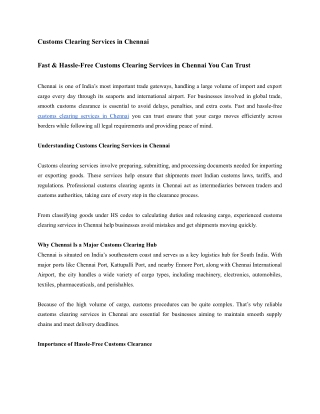 Fast & Hassle-Free Customs Clearing Services in Chennai You Can Trust