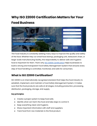 Why ISO 22000 Certification Matters for Your Food Business
