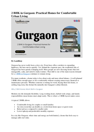 2 BHK in Gurgaon: Practical Homes for Comfortable Urban Living