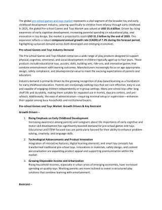 Pre-school Games and Toys Market Size, Share, Regional Status and Outlook 2026-2
