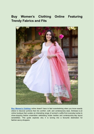 Buy Women’s Clothing Online Featuring Trendy Fabrics and Fits