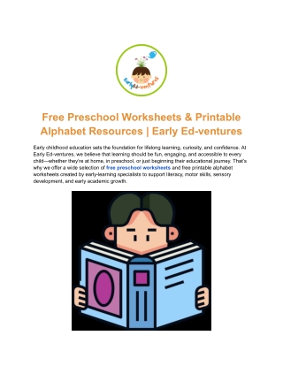 High-Quality Educational Printables for Kids | Early Ed-ventures