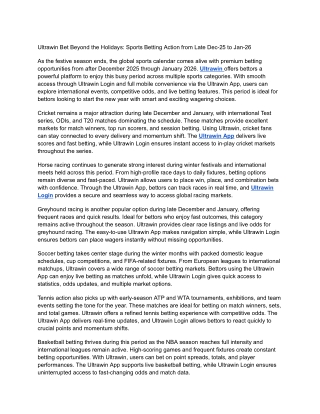 Ultrawin Bet Beyond the Holidays: Sports Betting Action from Late Dec-25 to Jan-