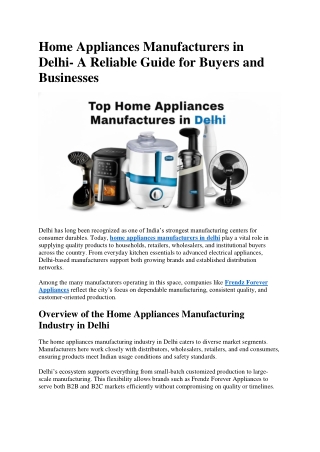 Home Appliances Manufacturers in Delhi- A Reliable Guide for Buyers and Businesses