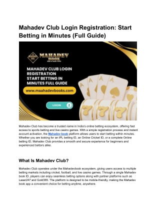 Mahadev Club Login Registration Start Betting in Minutes (Full Guide)