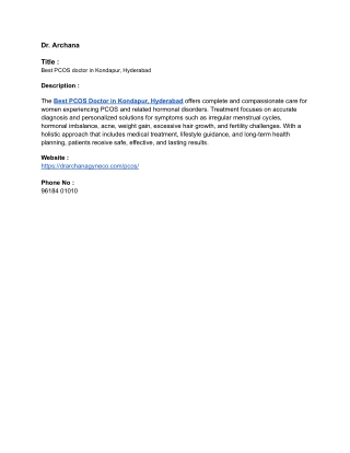 Best PCOS doctor in Kondapur, Hyderabad​