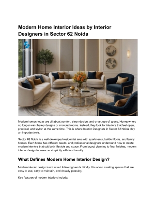Modern Home Interior Ideas by Interior Designers in Sector 62 Noida