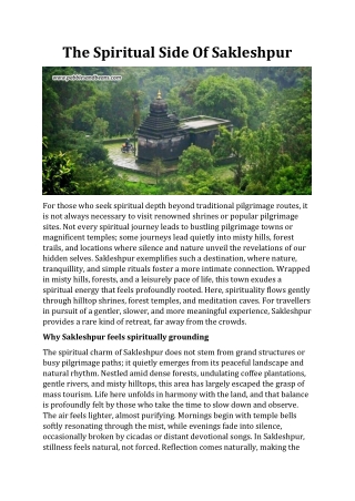 The Spiritual Side Of Sakleshpur