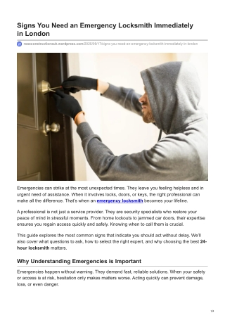 Signs You Need an Emergency Locksmith Immediately in London