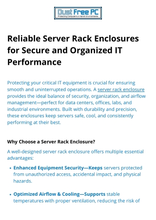 Dust Free PC  Server Rack Enclosure for Clean Protection