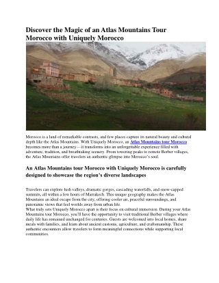Atlas Mountains Tour Morocco | Authentic Adventures by Uniquely Morocco