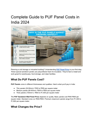 Complete Guide to PUF Panel Costs in India 2024