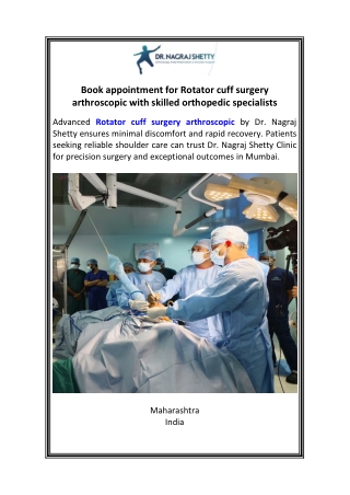 Book appointment for Rotator cuff surgery arthroscopic with skilled orthopedic specialists