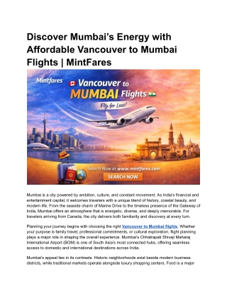 Book Vancouver to Mumbai Flights Online | Cheap Canada to India Flights – MintFa