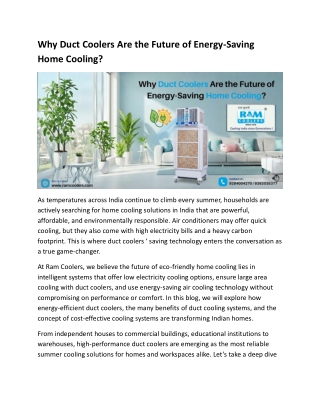 Why Duct Coolers Are the Future of Energy-Saving Home Cooling?
