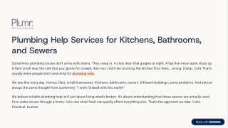 Plumbing Help Services for Kitchens, Bathrooms, and Sewers
