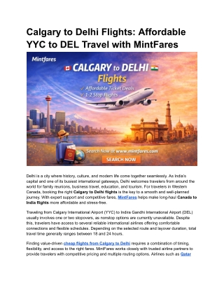 Book Calgary to Delhi Flights Online | Cheap Canada to India Flights – MintFares