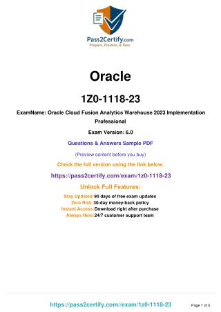 Oracle 1Z0‑1118‑23 Fusion Analytics Warehouse 2023 Implementation Exam Q&A