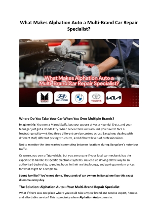 What Makes Alphation Auto a Multi-Brand Car Repair Specialist