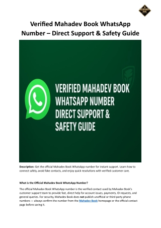 Verified Mahadev Book WhatsApp Number – Direct Support & Safety Guide