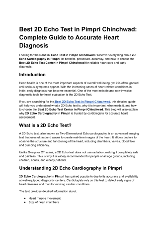 How 2D Echo Testing Supports Accurate Cardiac Care in Pimpri Chinchwad
