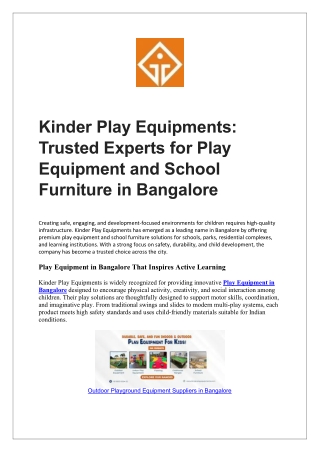 Kinder Play Equipments Trusted Experts for Play Equipment and School Furniture in Bangalore