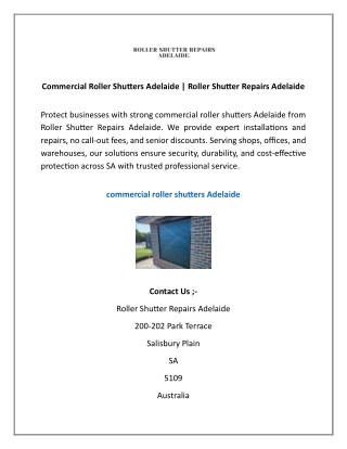 Commercial Roller Shutters Adelaide | Roller Shutter Repairs Adelaide