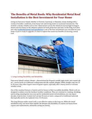The Benefits of Metal Roofs Why Residential Metal Roof Installation is the Best Investment for Your Home