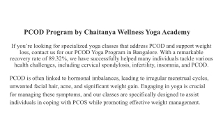 PCOD Program by Chaitanya Wellness Yoga Academy