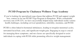 PCOD Program by Chaitanya Wellness Yoga Academy