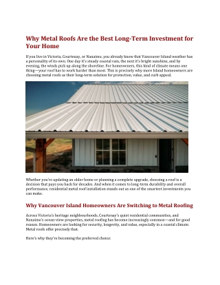 Why Metal Roofs Are the Best Long-Term Investment for Your Home