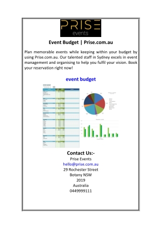 Event Budget Prise.com.au