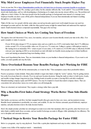 How to Use Your Employer Benefits and Low-Cost Index Funds to Escape the 9-to-5