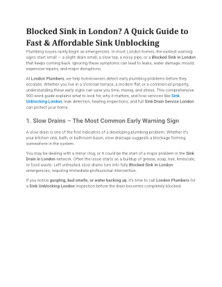 Blocked Sink in London A Quick Guide to Fast & Affordable Sink Unblocking