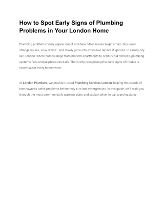 How to Spot Early Signs of Plumbing Problems in Your London Home