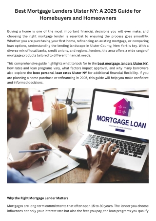 Best Mortgage Lenders Ulster NY A 2025: Guide for Homebuyers and Homeowners