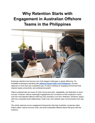 Why Retention Starts with Engagement in Australian Offshore Teams in the Philippines