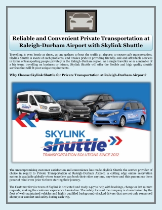 Reliable and Convenient Private Transportation at Raleigh-Durham Airport with Skylink Shuttle