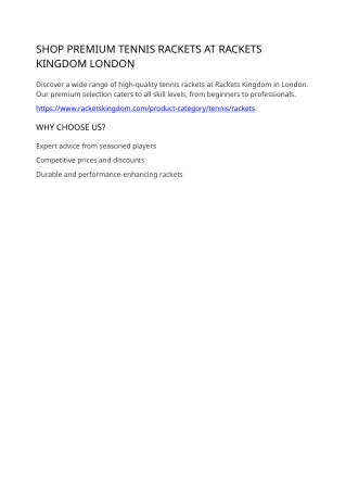 Shop Premium Tennis Rackets at Rackets Kingdom London