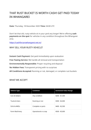 That Rust Bucket is Worth Cash! Get Paid Today in Whangarei