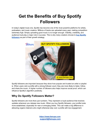 Get the Benefits of Buy Spotify Followers