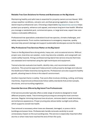 Reliable Tree Care Solutions for Homes and Businesses on the Big Island