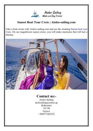 Sunset Boat Tour Crete | Aiolos-sailing.com