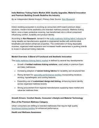 Innovation Driving India’s Mattress Fabric Market |Sample Report by Ken Research