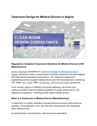Cleanroom Design for Medical Devices in Algeria