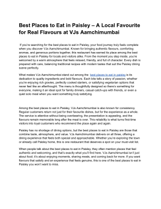 Best Places to Eat in Paisley – A Local Favourite for Real Flavours at VJs Aamchimumbai