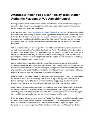 Affordable Indian Food Near Paisley Train Station – Authentic Flavours at VJs Aamchimumbai