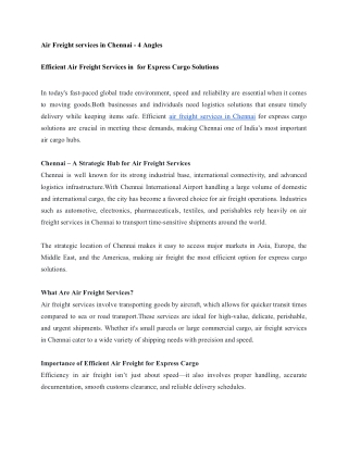 Efficient Air Freight Services in  for Express Cargo Solutions